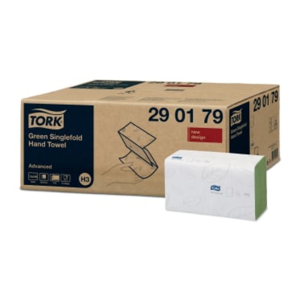 Tork Papierhandtuch, V-Faltung, grün, 2-lagig, H3,  weich, 25x23cm, 3.750 Stk/Karton